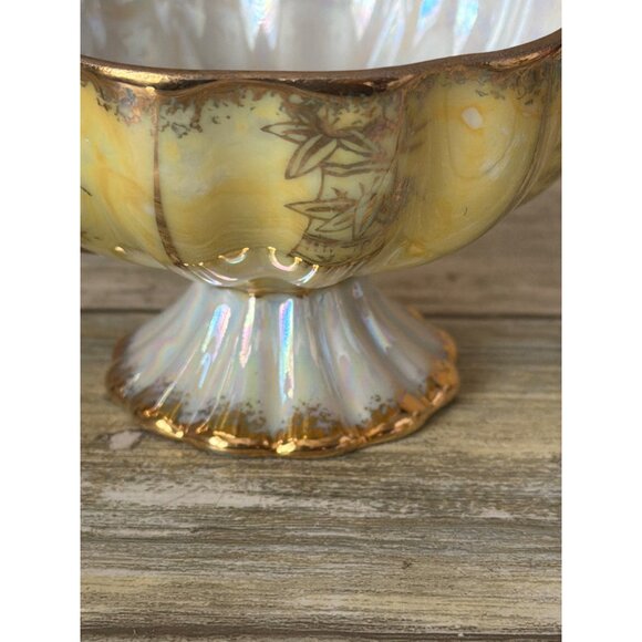Royal Sealy Lusterware Footed Teacup & Reticulated Saucer Set Japan Yellow - Picture 8 of 13
